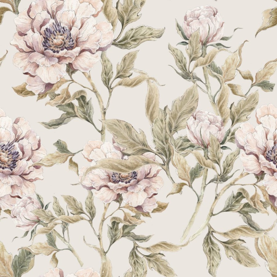 Papier peint pivoines -fond beige