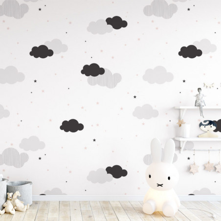 Papier peint Nuages et Petites Etoiles Roses