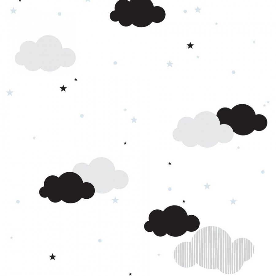 papier peint nuages et petites étoiles bleues