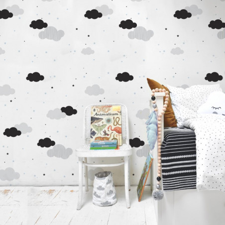 Papier peint nuages et petites étoiles bleues