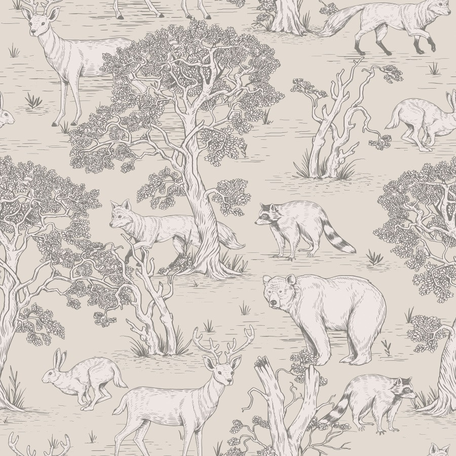 Papier peint Animaux de la forêt ton beige