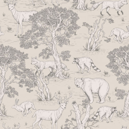 Papier peint Animaux de la forêt ton beige