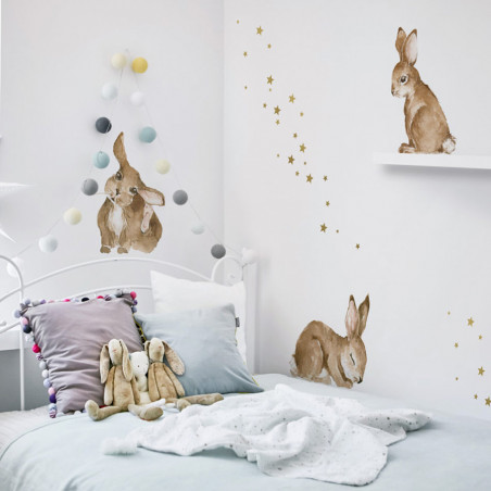 Stickers muraux chambres d'enfants, Stickers muraux champignons, Autocollant mural lapin