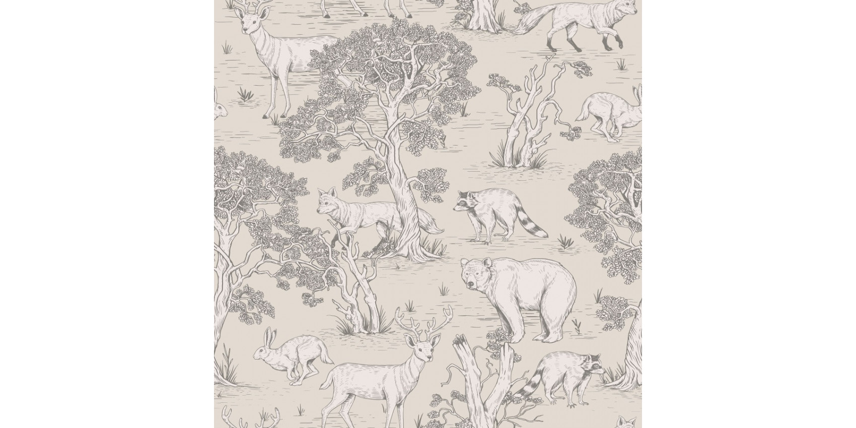 Echantillon papier peint - Animaux de la forêt (ton beige)