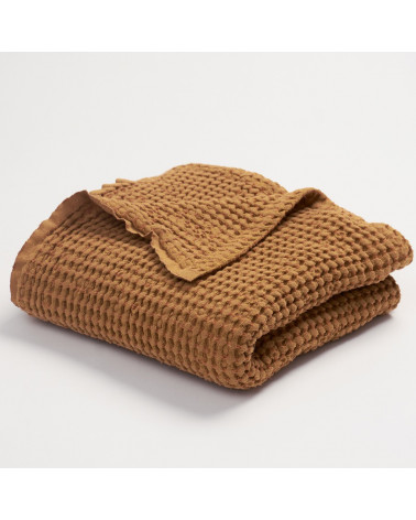 Couverture gaufrée en lin et coton moutarde