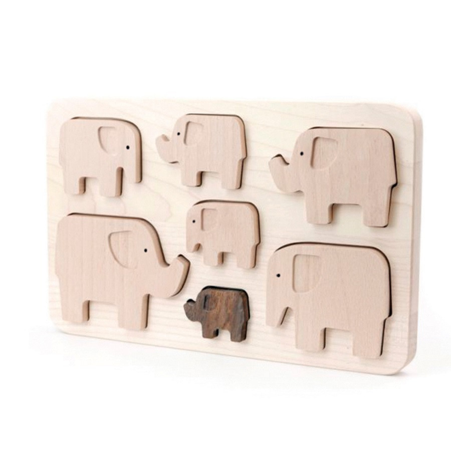 Puzzle éléphant en bois naturel, jeu d'encastrement Puzzle éléphant en bois naturel, jeu d'encastrement