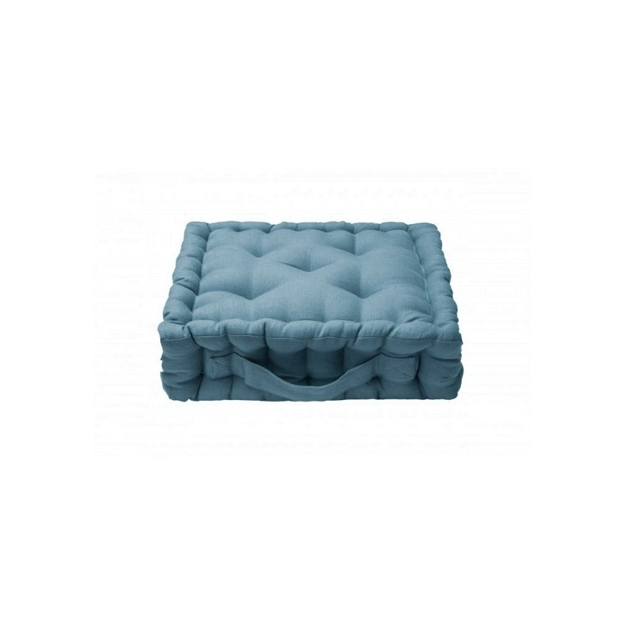Pouf coussin de sol carré en lin - bleu Pouf coussin de sol carré en lin - bleu