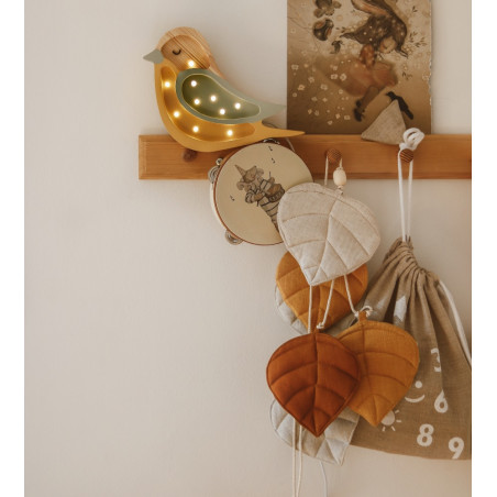 Lampe veilleuse en bois mini oiseau khaki moutarde