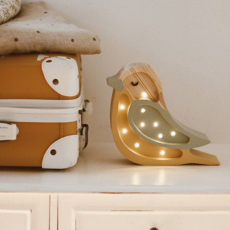 Lampe veilleuse en bois mini oiseau khaki moutarde