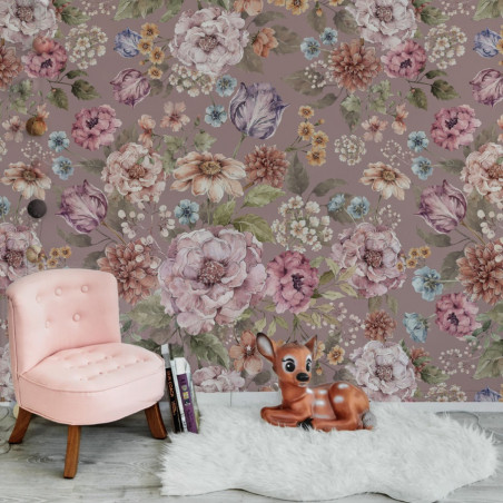 Papier peint enfant Bouquet de fleurs - tons lilas