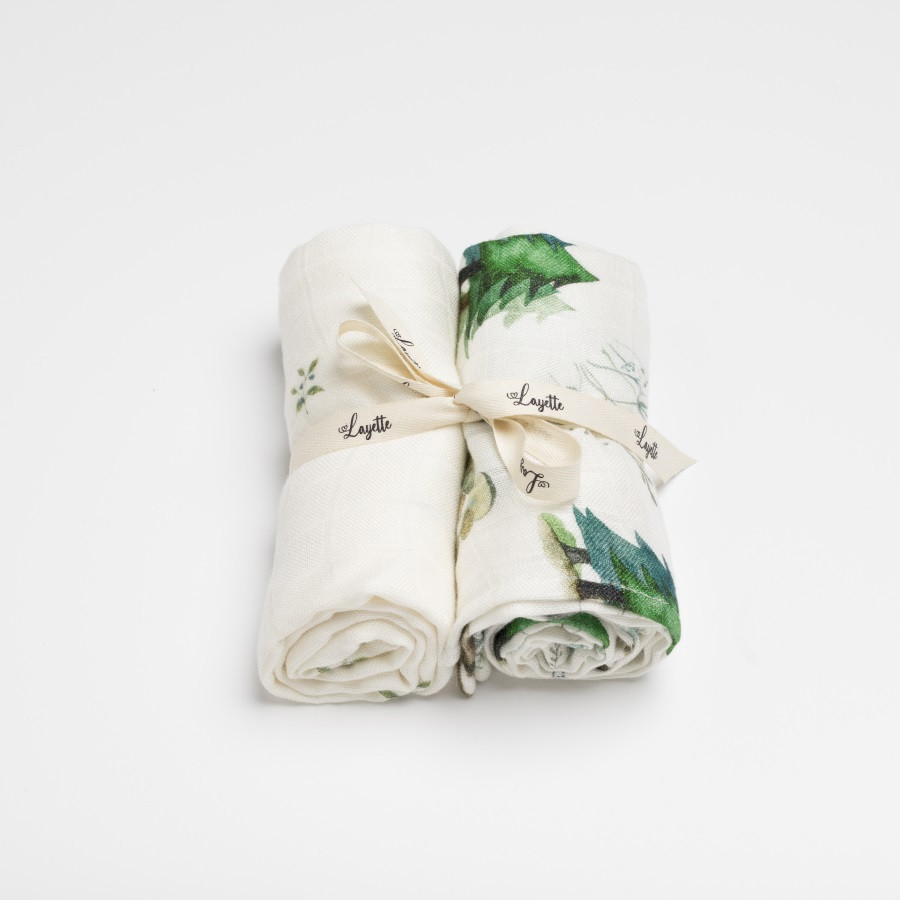 Langes bébé en mousseline de bambou collection forêt - pack de deux Langes bébé en mousseline de bambou collection forêt - pack de deux