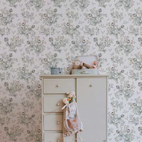 Papier peint enfant trèfles tons verts