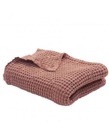 couverture gaufrée en lin et coton brique