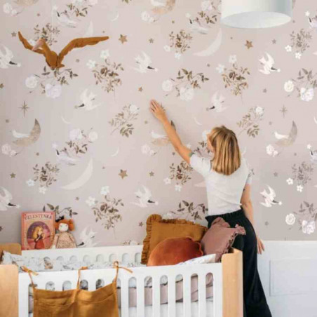 Papier peint enfant Oiseaux sur ciel de nuit