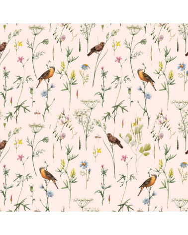 papier peint La prairie au printemps motif oiseaux