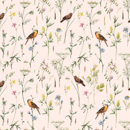 papier peint La prairie au printemps motif oiseaux