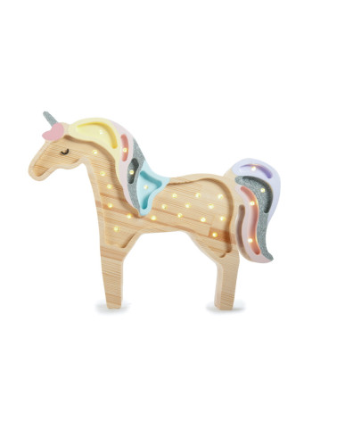 lampe veilleuse licorne bois naturel arc en ciel