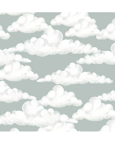 papier peint enfant nuages fond gris vert