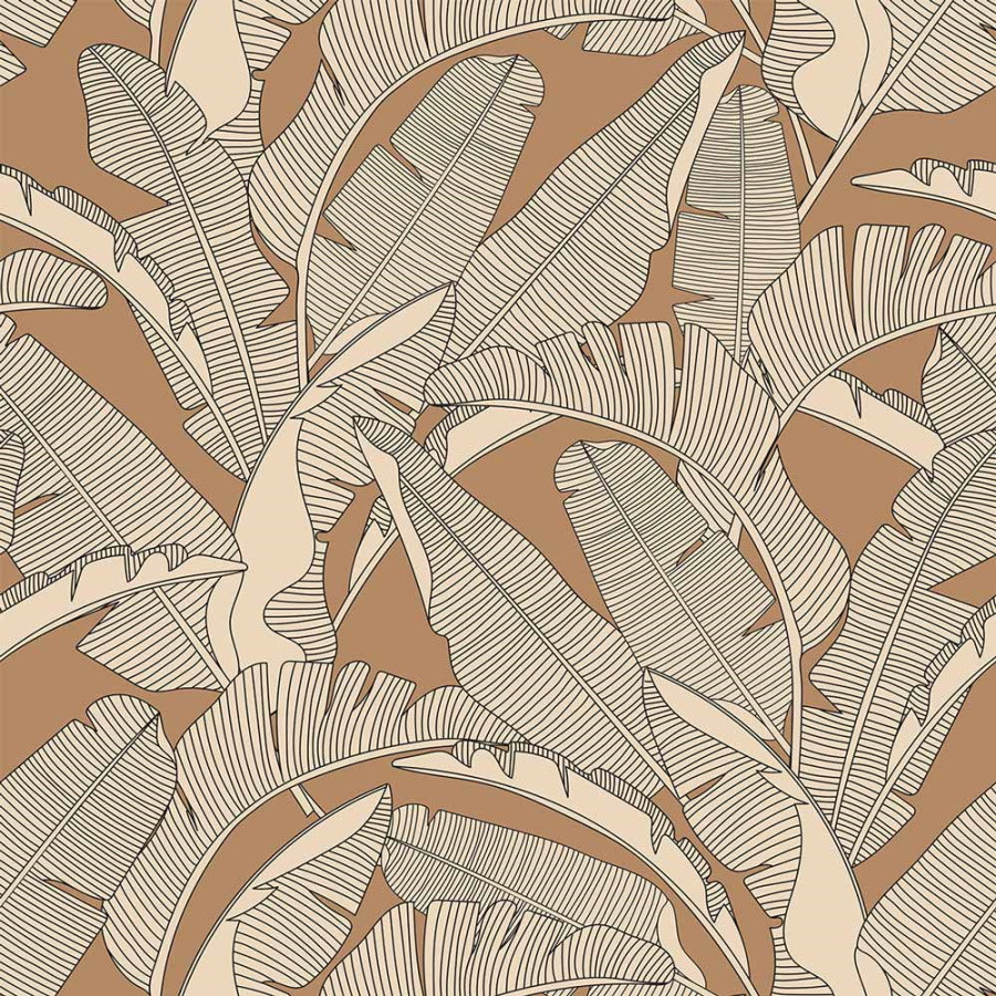 papier peint enfant feuilles de palmier bananier ivoire et cannelle