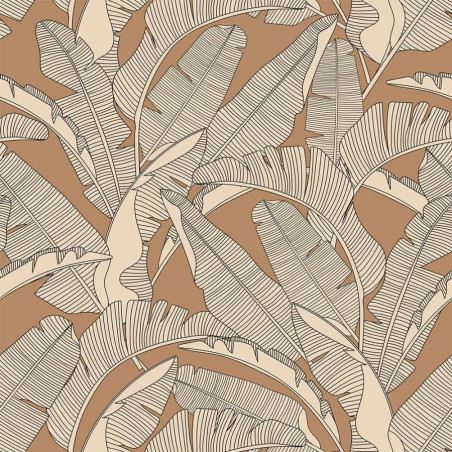 papier peint enfant feuilles de palmier bananier ivoire et cannelle