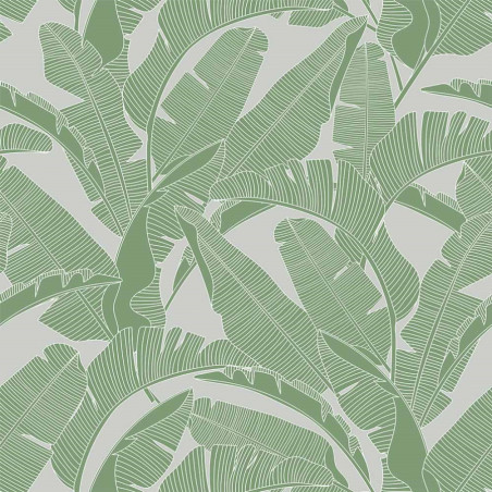 papier peint enfant feuilles de palmier gris et vert