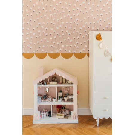 Papier peint enfant marguerites fond rose poudré