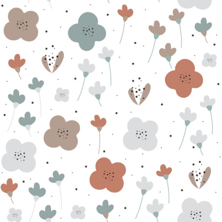 échantillon papier peint fleurs style scandinave fond blanc