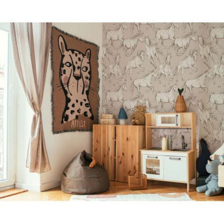 Papier peint chevaux fond beige