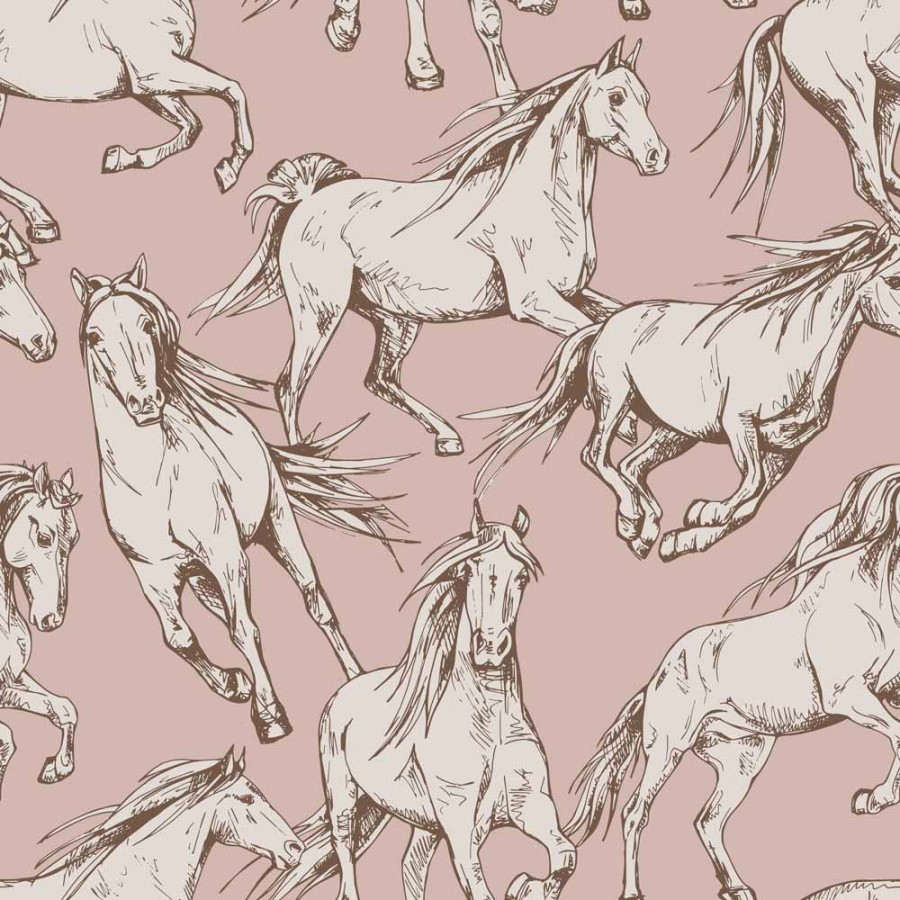 papier peint chevaux fond rose