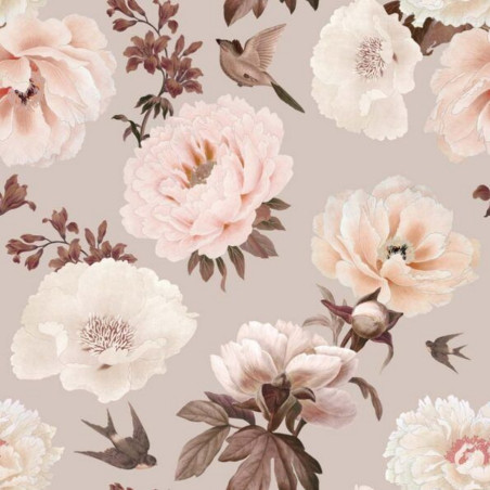 Echantillon papier peint Pivoines et oiseaux