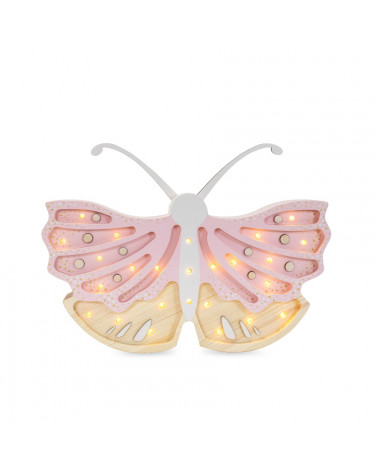 lampe veilleuse en bois papillon rose crème - little lights