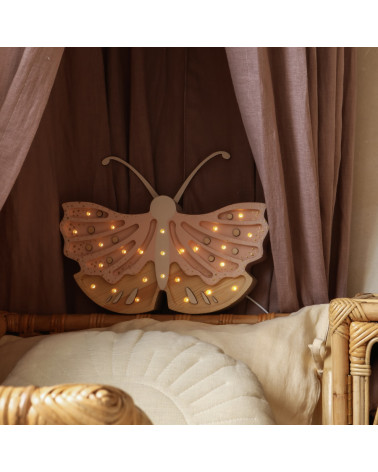 lampe veilleuse en bois papillon rose crème little lights