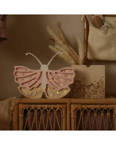 lampe veilleuse en bois papillon rose crème