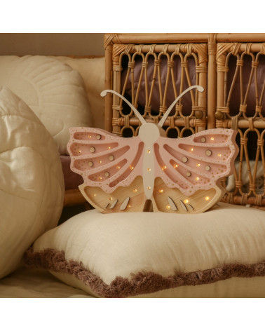 lampe veilleuse en bois papillon rose crème