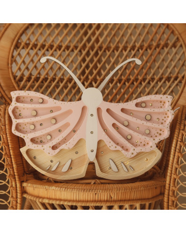 lampe veilleuse en bois papillon rose crème