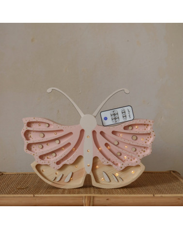 lampe veilleuse en bois papillon rose crème