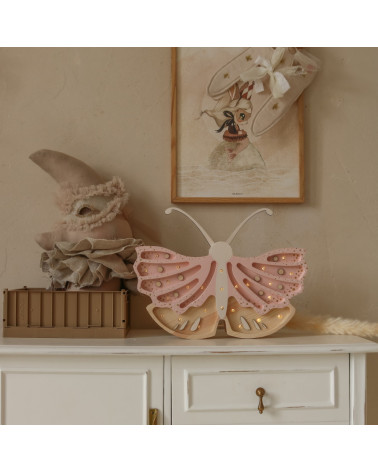 lampe en bois papillon rose crème