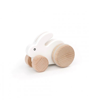 Petit Lapin en bois à faire rouler blanc