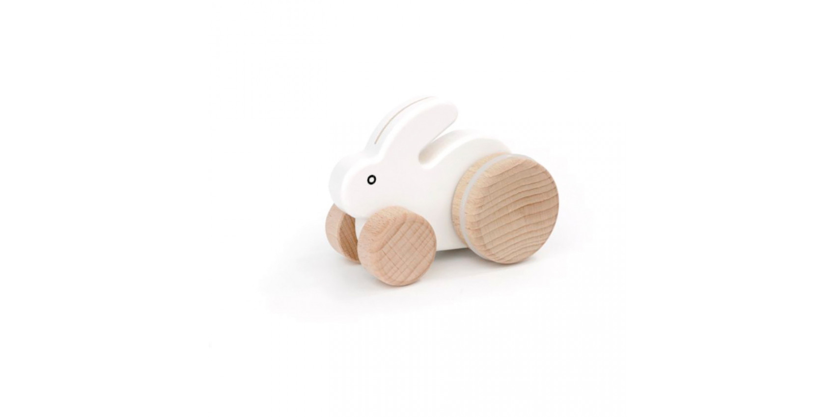 Petit lapin en bois à faire rouler blanc
