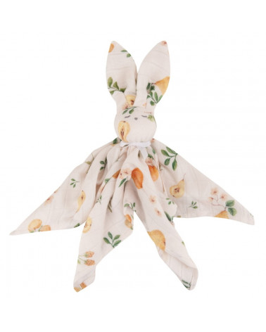 Doudou lapin lange en bambou, motif fruits