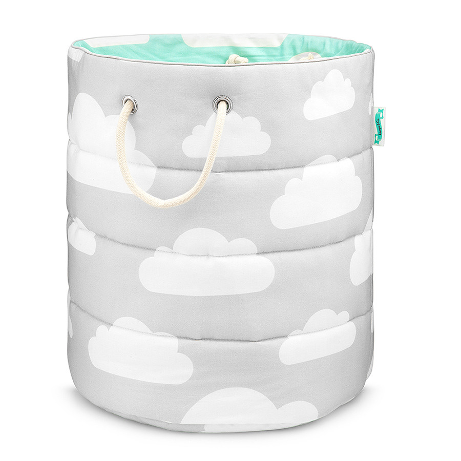 Panier à jouets nuages menthe et gris Panier à jouets nuages menthe et gris