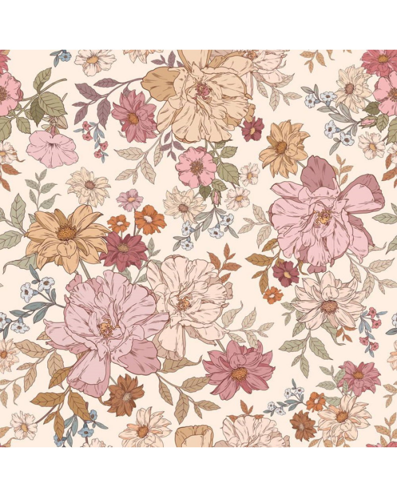 Papier peint enfant fleurs arc-en-ciel