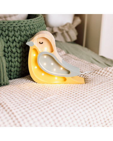 Lampe veilleuse en bois mini oiseau khaki moutarde