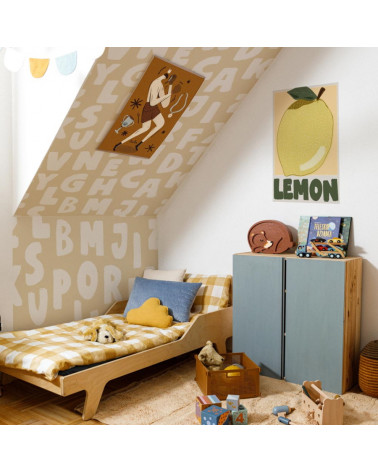 Papier peint enfant lettres tons beige