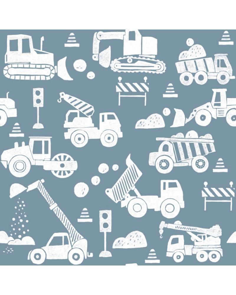 Papier peint enfant chantier de construction - bleu