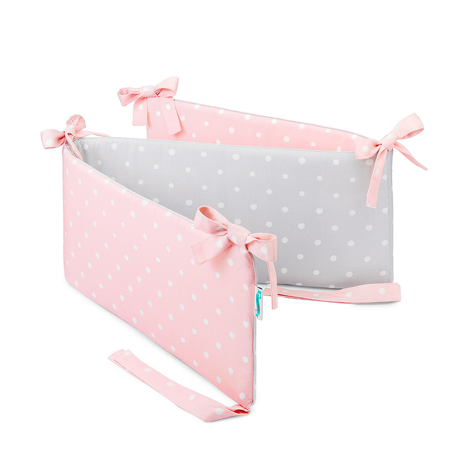 Tour de lit rose et gris à pois Tour de lit rose et gris à pois