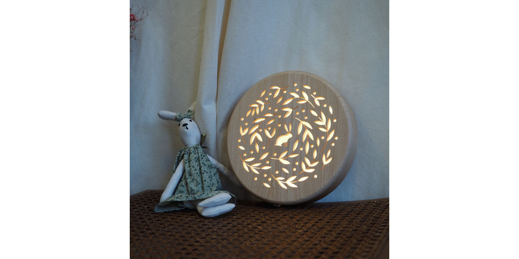 Lampe 3D Lune LeHa Design – LED Bois Naturel – Veilleuse Déco Ambiance