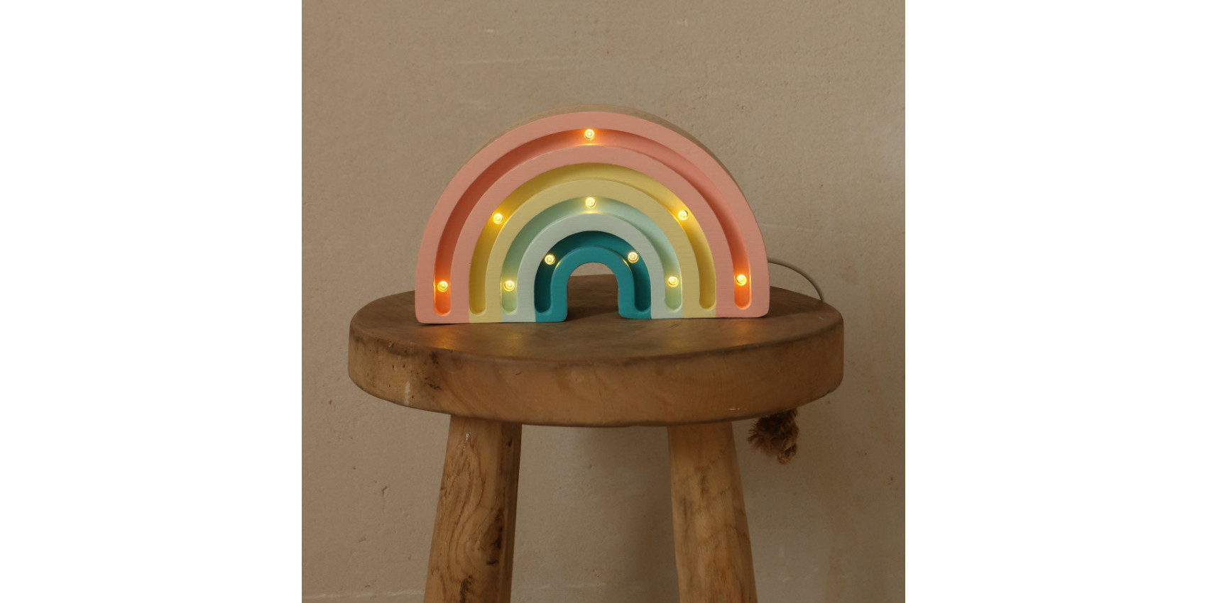 Lampe veilleuse en bois arc-en-ciel mini, pastel
