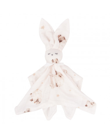 Doudou lapin lange en bambou motif agneaux