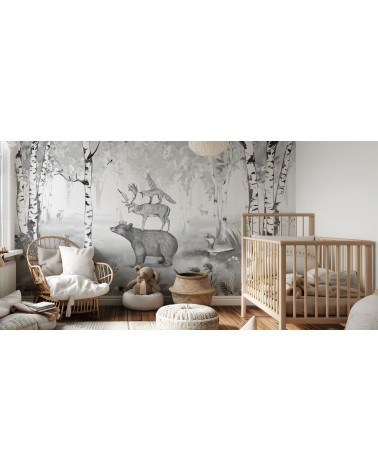 Papier peint enfant Bear King - Black and white - Kikki Belle